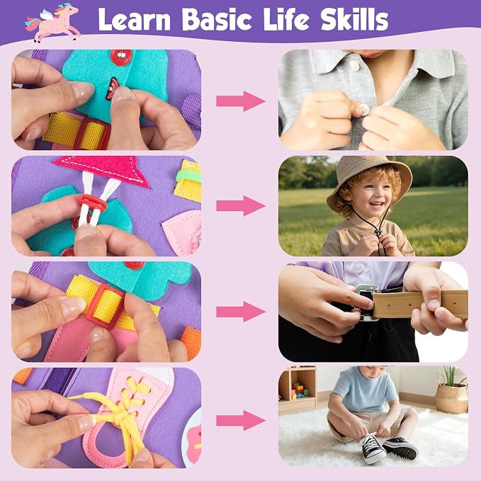 GOLIYEAN Toddler Busy Board - Montessori Toys for 1-3 Year Old Girl Birthday Gifts, Educational Learning Sensory Quiet Activity Busy Book for Toddlers, Airplane Car Travel Toys for Ages 2-4