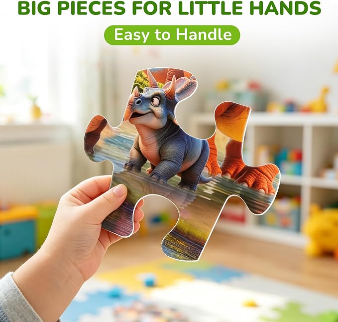 BenBen Floor Puzzles for Kids Ages 4–6, 2 x 3 Feet Jumbo Dinosaur Puzzle | 48 Pieces Extra Thick Large Piece Jigsaw Puzzle for Toddlers, Preschool Educational Toy with Storage Box for Girls Boys