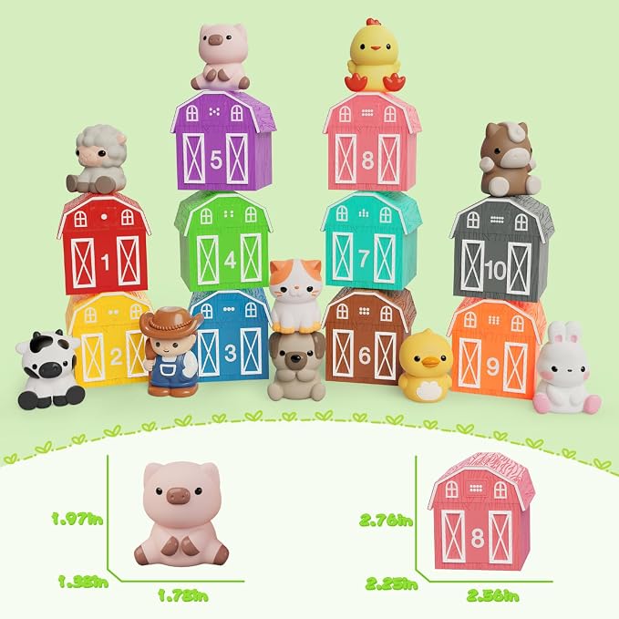 20 PCS Farm Animal Barn Playset & Finger Puppets,Farm Toys for Toddlers 1-3 | Learning Toy for Toddlers 1-3,Montessori Counting Matching & Color Sorting Toy Set,Easter Christmas Birthday Gift for Baby
