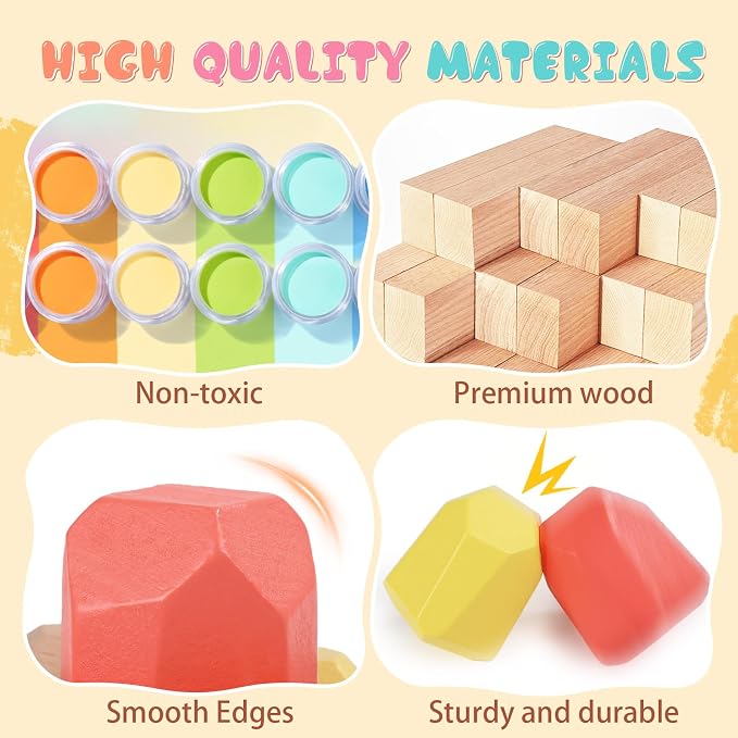 36PCS Wooden Stacking Rocks, Montessori Toys for 3 4 5 Year Old | Building Blocks Game Sensory Preschool Learning Activities Toys, Balancing Stones Birthday Gifts for Kids Girls Boys