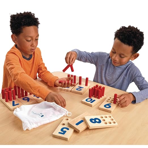 Excellerations Peg Number Board, Included: 10 Rubberwood Boards + 55 Wood Pegs + Storage Bag, Montessori Math Materials, Learning Manipulatives, Counting for Kids, Reggio Emilia Classroom Essentials | Includes Storage Bag, Montessori Math Manipulatives...