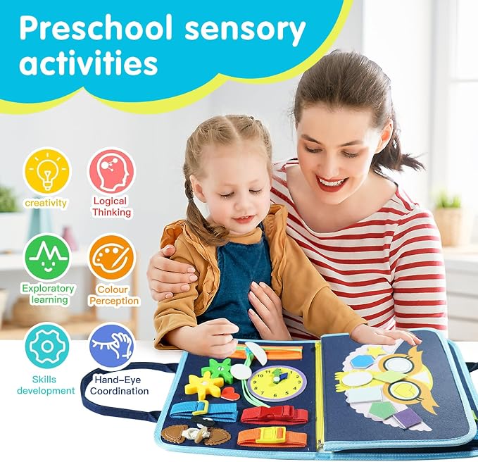 Montessori Busy Board Toy for Toddlers - A Suitable Birthday Gift for 3-Year-olds, an Interactive Playbook for Toddlers, a Sensory Activity Book, and a Quiet, Busy Book Travel Toy