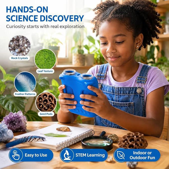 2-in-1 Kids Microscope & Telescope, STEM Science Explorer Toy Gift Age 5-10 | From Close-up Details to 10X Distant, Photo Video Capture, Ideal Educational Birthday Kits for Boys Girls Outdoor Nature Game