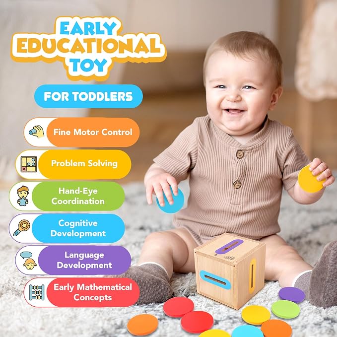 Montessori Toys for Toddlers 1-3 Color Sorting Wooden Object Permanence Box | Fine Motor Stacking Learning Matching Game for Toddlers 1 2, Educational Preschool Birthday Gift for 12-18 Month Boys Girls