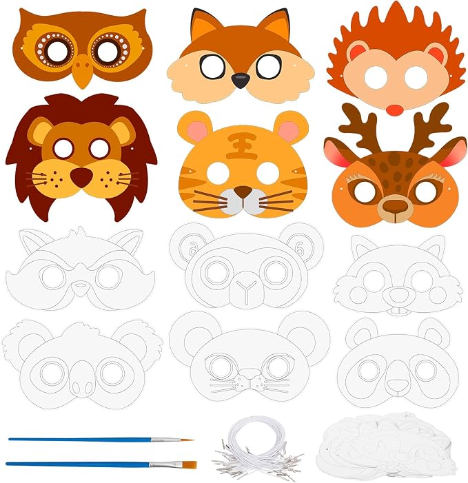 24 Pcs Animal Crafts for Kids Classroom Color Your Own Animal Masks | DIY Coloring Arts and Crafts for Jungle Animals Party Favors Birthday Dress-Up School Activity Masquerade Cosplay Supply