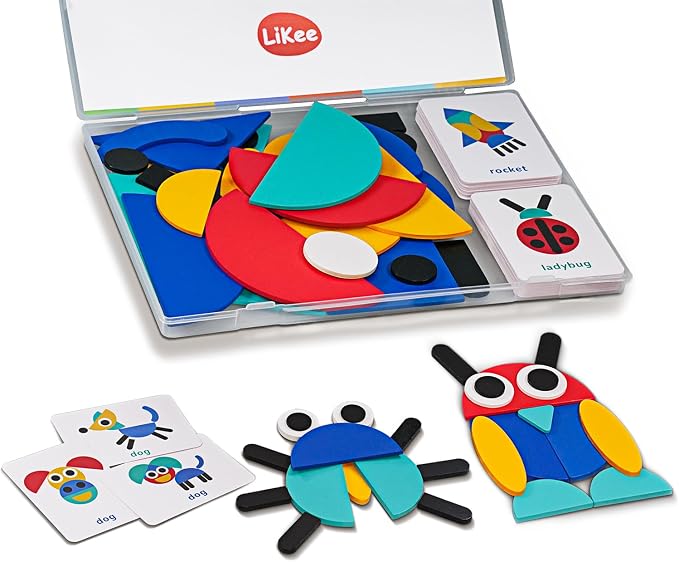 LiKee Wooden Shape Puzzle, 36 Blocks & 60 Cards, Montessori Toy for Kids 3+ | open-end