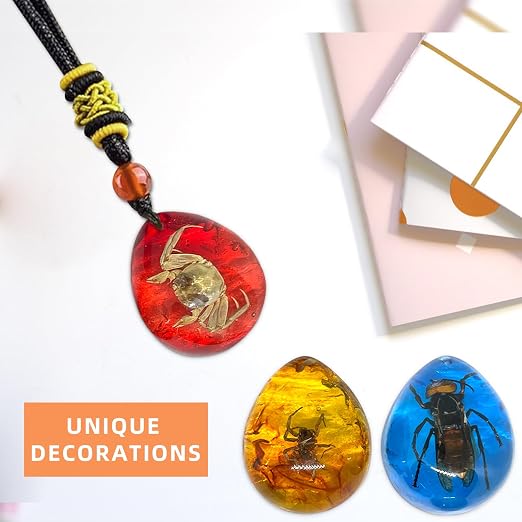 8 pcs Insect Amber Fossils, BOSOIRSOU Amber Fossil Pendants, Different Insect Specimen, Bug Preserved in Resin, Kids Educational Toy and Scientific Amber Collections-Fixed Patterns