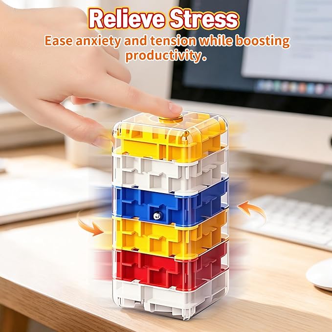 2-in-1 Fidget Spinner Maze Cube 3D Puzzle Brain Teaser 6 Level | Handheld Fidget Spinner Toy 3D Puzzle Cube Brain Teaser Game Stress Relief Anxiety Sensory Toy Travel Car Game Kids Adults