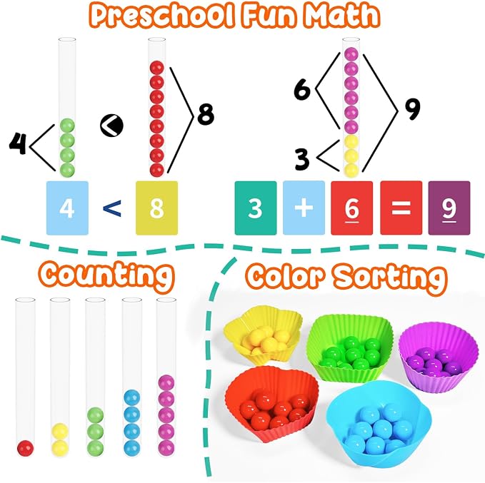 Counting and Color Sorting Kit Toy, for Kids 3 4 5 6 7 8 Year Old | Preschool Kindergarten Learning Activities, Math Manipulatives Supplies Matching Games, Educational Montessori Toys