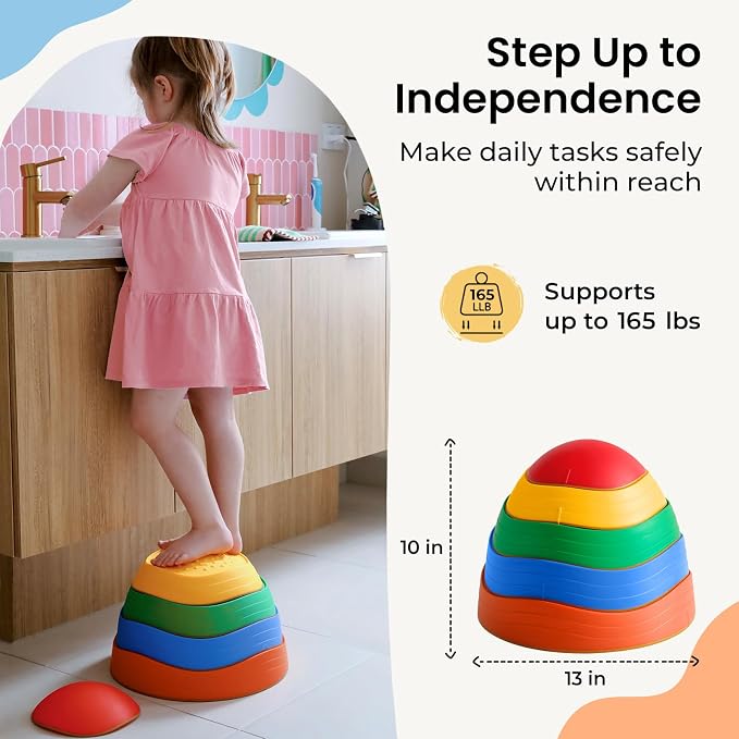 Tiny Land Stepping Stones for Kids, 5pcs Non-Slip Balance Toddler Toys | Sensory Stepping Stones for Toddlers 3-5 to Promote Balance, Coordination, and Active Play Skills Indoors or Outdoors
