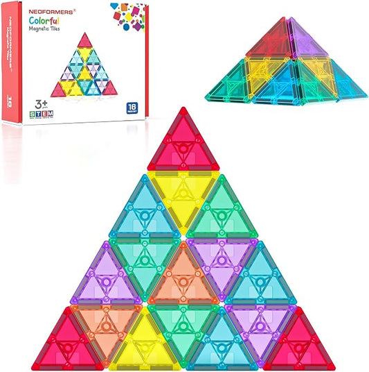 16PCS Magnetic Tiles Equilateral Triangle Expansion Pack, STEM Educational Construction Stacking Blocks, Compatible with Major Brands (16PC Equilateral Triangle)