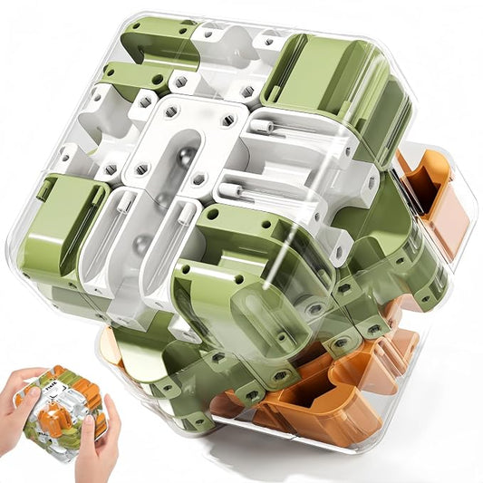 3D Rolling Ball Maze Cube, Marble Labyrinth Cube, 3D Labyrinth Puzzle Cube, Spatial Awareness Brain Training Educational Focus Game Gift for Adults Teens Kids (Orange & Green)