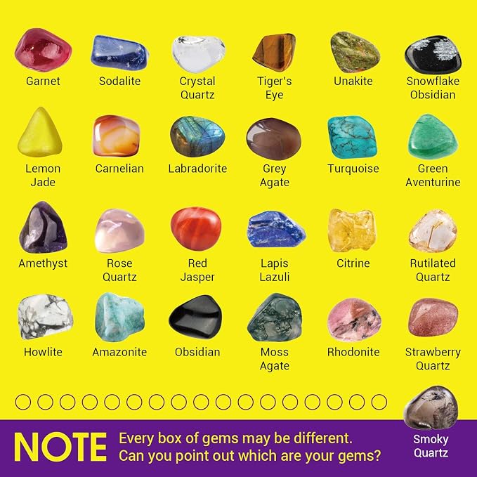 Piano Potato Rocks Collection 25PCS Rock and Mineral, STEM Geology Toy 6-12 | Tumbled Stones & Healing Crystals, Gemstones for Kids Learn Mineral Properties, Great Gift for Young Rock Collectors