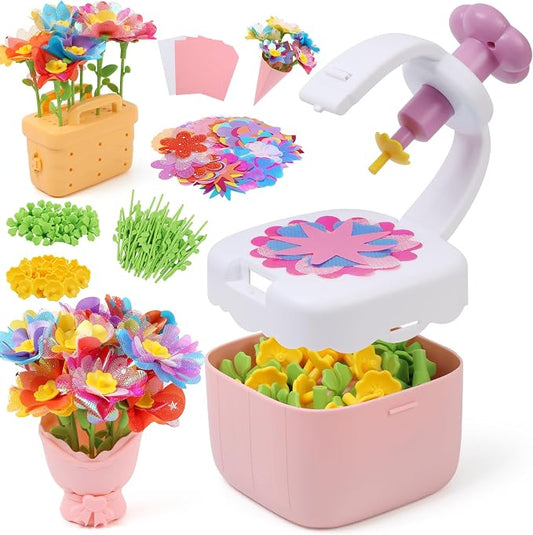 IQKidz Flower Bouquets Toy for Girls, DIY Arts and Crafts Kits for Kids Ages 4-6 6-8, STEM Flower Making Set with Storage Box & Basket, Birthday Gift for Age 5-7 8-10 Years Old