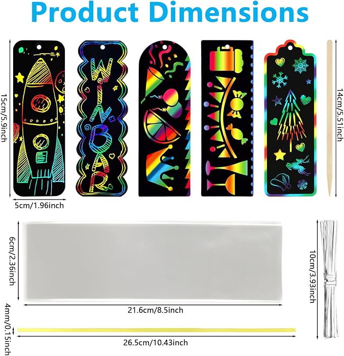 PEASUG Scratch Art for Kids, 40 Sets in 5 Styles Scratch Art Bookmarks | Rainbow Scratch Art Bookmarks, Bulk Magic Scratch Paper for Kids, DIY Crafts, Birthday Party Favors, Classroom Activities