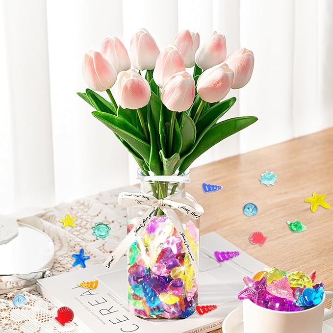 200+ Pcs Mini Sea Shell Sensory Bin Filler Diving Gem Pool Toys | Small Bulk Plastic SeaShells Decorations, Acrylic Tiny Seashells Craft, Mermaid Party Favors Bulk, 11 Colors 6 Styles Mixed