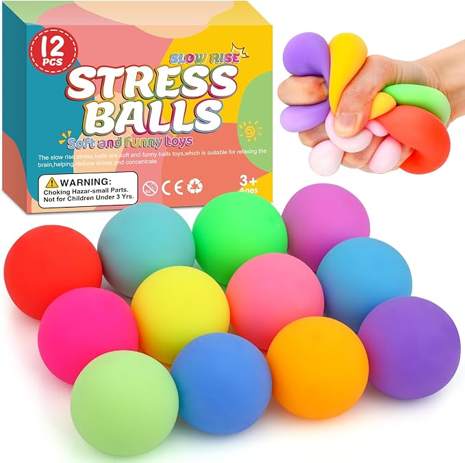 VISCOO 12 Pack Slow Rising Stress Ball,Stress Balls for Adults,Fidget Toys | Hand Therapy Sensory Squishy Ball for Stress Relief, Squishy Toys for Kids, Classroom Prize Box Party Favors