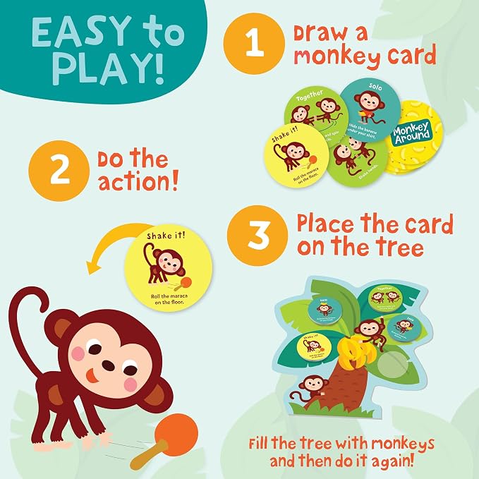 Peaceable Kingdom Deluxe Monkey Around First Game for Toddlers | Deluxe active first game for toddlers—dance and play with beanbag banana and maraca. Cooperative bonding, ages 2+