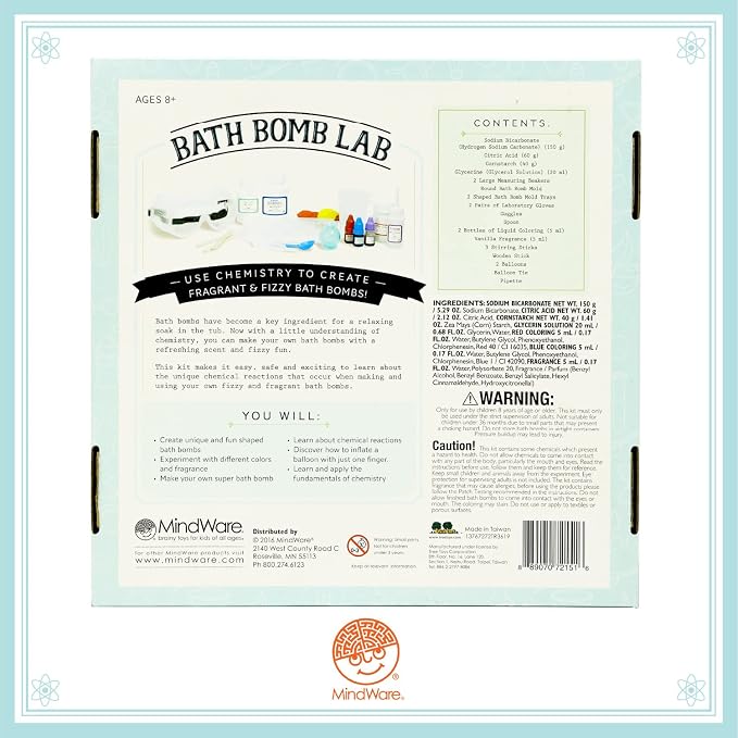 MindWare Science Academy Bath Bomb lab Kit | Hands-on experiments kids set up and run themselves. Ages 4+.