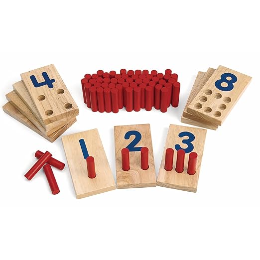Excellerations Peg Number Board, Included: 10 Rubberwood Boards + 55 Wood Pegs + Storage Bag, Montessori Math Materials, Learning Manipulatives, Counting for Kids, Reggio Emilia Classroom Essentials | Includes Storage Bag, Montessori Math Manipulatives...