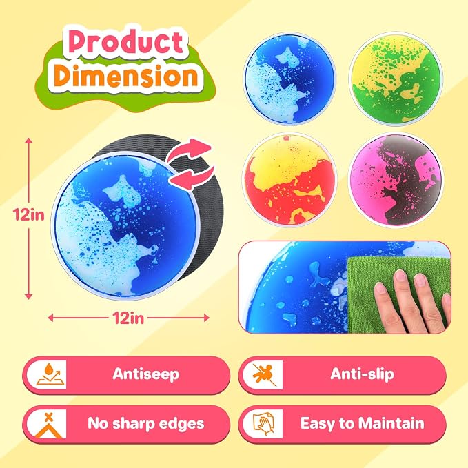 Sensory Floor Tiles for Kids: 4 Pack Sensory Toys for Kids with Autism | Round Liquid Play Mats for Lava Games, Gross Motor Skills- Sensory Room, Daycare Essentials, Preschool Must Have