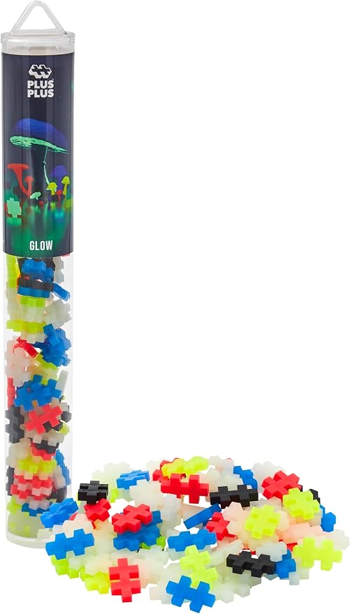 PLUS PLUS Glow in the Dark Mix Tube - Mini Interlocking Building Blocks Set | Roadtrip Essentials for Kids, Sensory Bin Fillers, Math Manipulatives, Classroom Must Haves, Kids Airplane Activities