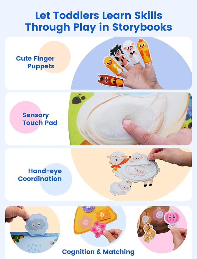 BizyKoady Montessori Busy Book for Toddlers 1-3, Felt Busy Board Farm Theme | Montessori toys, learning activity, Travel Toys, Fine motor, Independent quiet play, Soft felt, Boy Girl gift, CPC 12m+