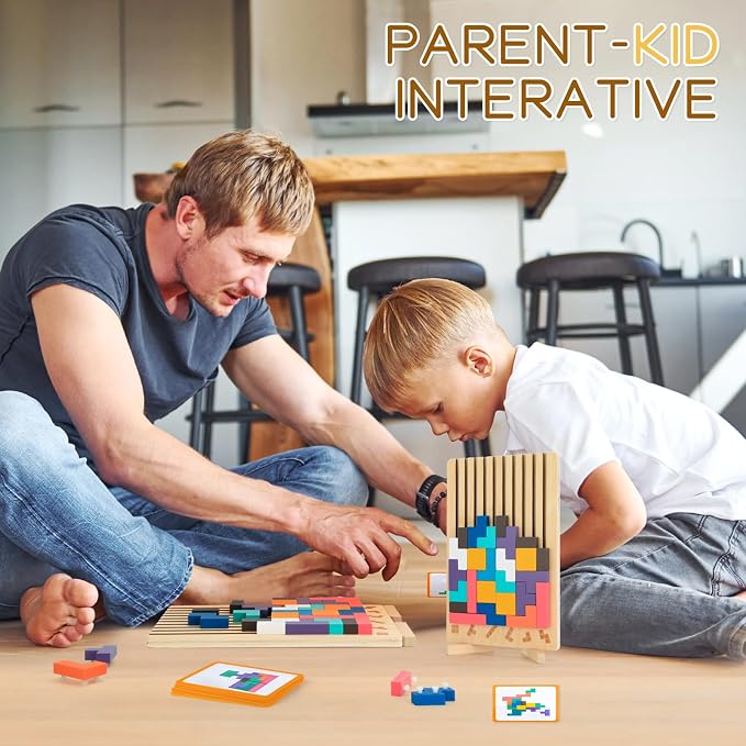 Wooden Stacking Puzzle Toy,3D Colored Wooden Puzzle Russian | Montessori Brain Blocks Puzzles Toys for Boys and Girls,Board Jigsaw Game Toys for Brain Teasers for Toddlers 3-8Years