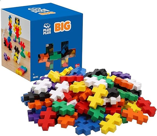 PLUS PLUS Big 100 Piece, Basic Color Mix - Large Blocks for Toddlers | Quiet Stem Toys for Toddlers, Prek Classroom Essentials, Waffle Blocks Jumbo, Stem Bins for Classroom, Sensory Bins