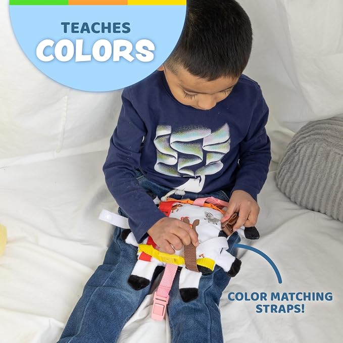 Buckle Toys, Bessie Cow, Develop Motor Skills and Problem Solving | Montessori Learning Activity Travel Toy for Toddlers, Develop Motor Skills and Problem Solving