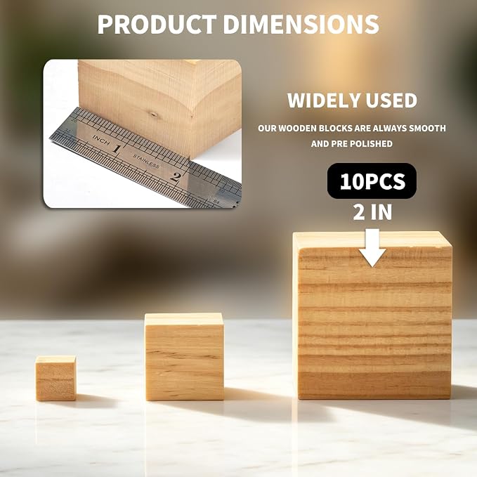 10Pcs Unfinished Wood Cubes,2Inch Wooden Blocks for Crafts | Blank Solid Wood Square Blocks for Painting, Craft Making, DIY,Building Model and Home Decor (10, 2 inch)
