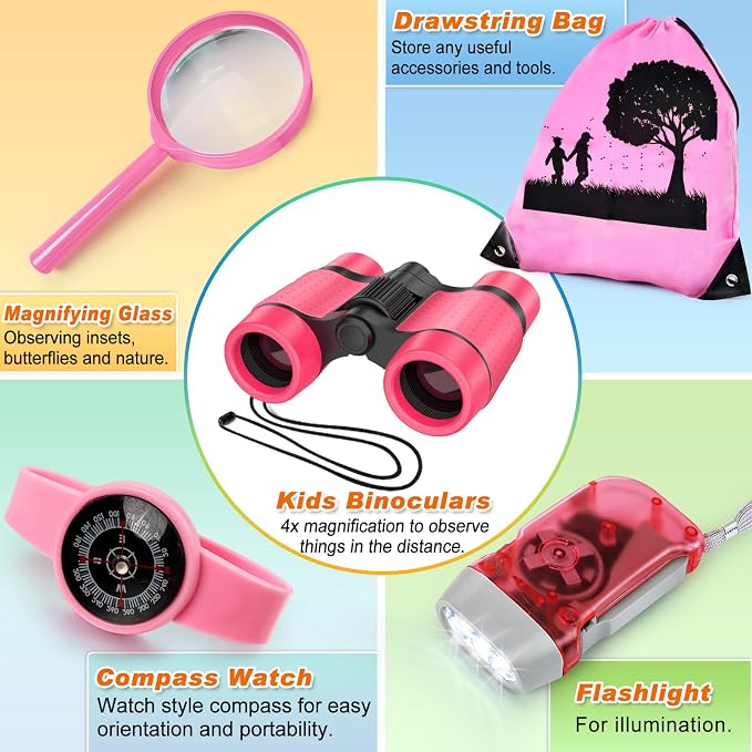 Kids Explorer Kit & Bug Catcher Kit, 7 Pcs Kids Outdoor Exploration Set | Camping Gear with Backpack & Binoculars, Ideal Outdoor Adventure Toys for Boys Girls 3-12