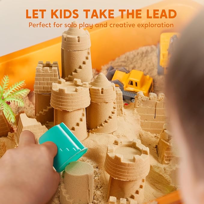 JOVA Klever Kits Construction Sensory Bin for Kids with Glow in The Dark Stones, Sandbox with Lid Castle Building kit, Preschool Learning Activities Gifts for Boys Girls Age 3+