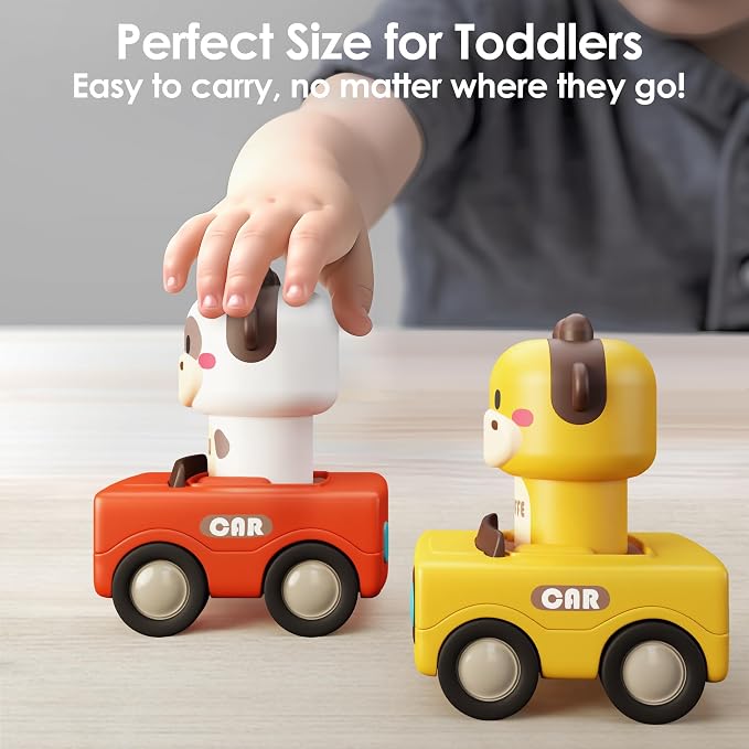 iPlay, iLearn Baby Press to Go Car Toys for Toddlers 1-3, 1 Yr Old Boy Gift | Infant Play Vehicle Set, Push Go Friction Car, Montessori Toy for 6-9-12-18 Months, 1st Birthday Gifts for 1-2 Years Old Girl