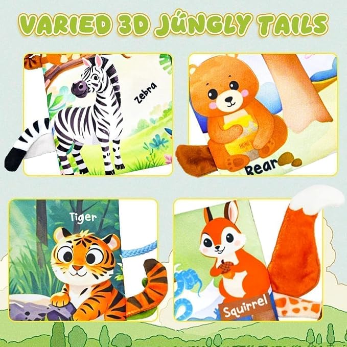 Kimicare Baby Toys 0-6 Month, Crinkle Books for Babies, Jungle Animal Tails Soft Baby Cloth Books 6 to 12 Months, Infant Tummy Time Sensory Toys, Birthday Gifts Christmas