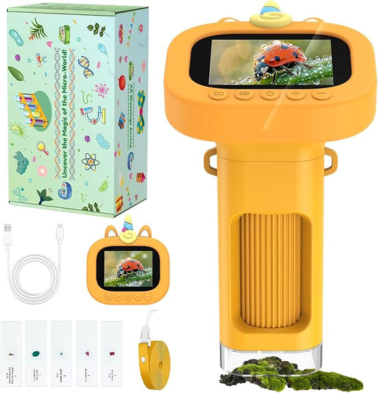 Portable Handheld Digital Microscope for Kids with 2.4" Display | Mini Digital Kids Microscope Kit, 1000X Magnification, Pocket Educational Science Toy, Outdoor Gifts for Ages 3-12