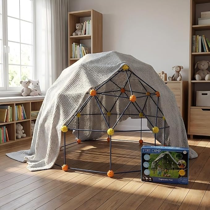 Fort Building Kit, 158 Pieces Construction STEM Toy Set, Indoor Outdoor Building Blocks with 55 Rods and 48 Balls, Kids DIY Play Fort Ages 3-12