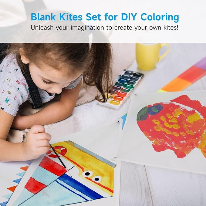 DIY Blank Kites for Kids, Bulk Kites for DIY Decorating Coloring, Kite Making Craft Kit with 10 Hand Grips with 98ft String, Easy to Fly Kite for Kids Aged 4+ Outdoor Activities