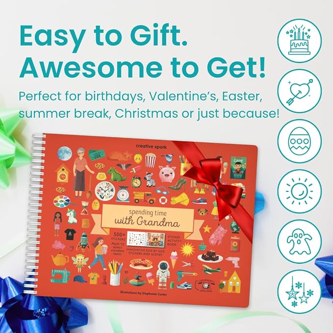 Cupkin Spending Time with Grandma Coloring & Sticker Book | 500+ Stickers | Spiral-bound kids craft format with 12 scenes, 12 art pages, side-by-side viewing, and an easy-peel design for ages 2–8