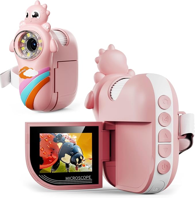 Microscope for Kids - 1080P Handheld Digital Microscope,Portable Pocket 500X with 8 LED Lights, 2'' LCD Screen,Educational Science Christmas Birthday Gifts for Age 3 4 5 6 7 8 Girls Boys Pink