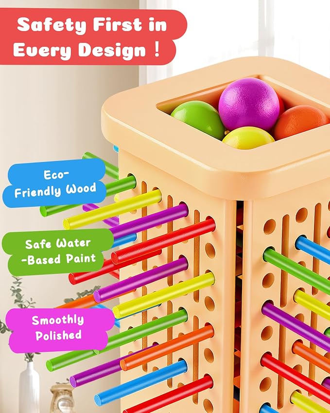 Montessori Wooden Board Game for Kids 3–8, Color Matching Fine Motor Toy | 36 colorful sticks, 3 play modes, fine motor skills & family fun — CPC-certified wood, safe ages 3–8, gift for boys girls