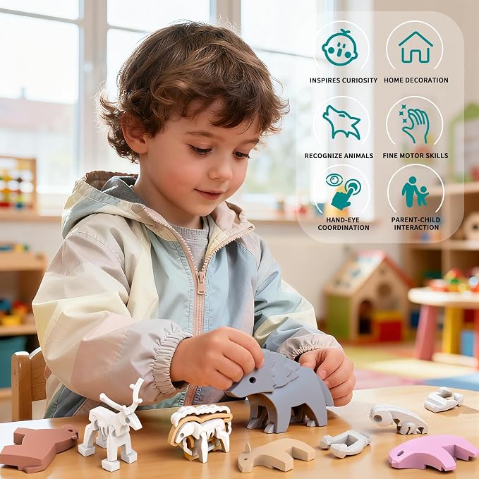 Magnetic Animal Building Toys, STEM Toddler Learning Toys 3D Puzzle Animals for Boys Girls, Educational Magnetic Travel Montessori Toy Sheep Wolf Reindeer Sloth,Unique Birthday Gift for Kids 3 4 5 6 7