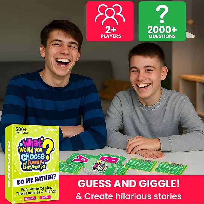 QUOKKA 4-Pack Card Game – 2000+ Hilarious Questions – Funny Family & Party Board Games for Kids, Teens, Adults – Travel, Pop Culture, Daily Life & Situations – What Would You Choose Challenges Ages 8+
