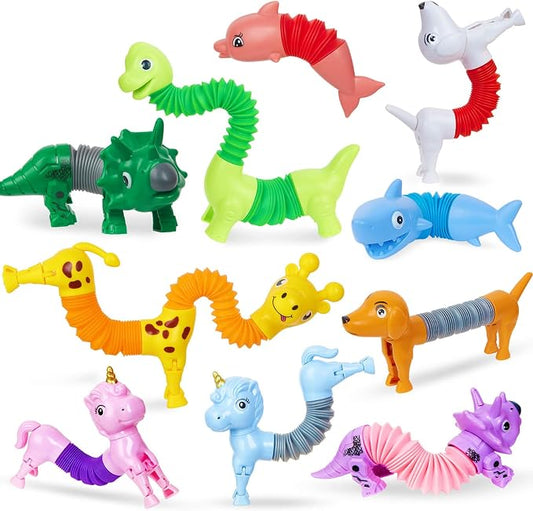 10 PCS Animal Pop Tubes Fidget Toys, Sensory Stress Relief Toys for Kids 3+ | Stress relief fidget toys, autism sensory play, goodie bag stuffers, classroom prizes, kids party favors, ages 3+