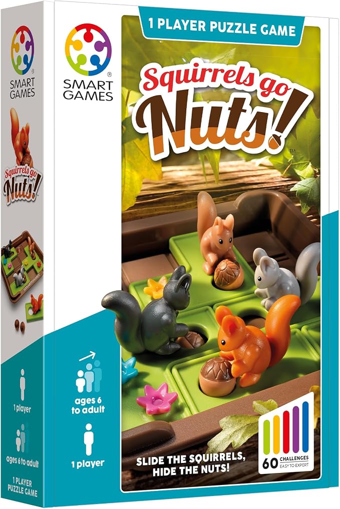 SmartGames Squirrels Go Nuts Sliding Logic Travel Puzzle Game with 60 Challenges for Kids Ages 6+