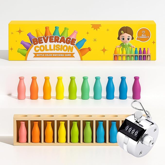 Color Stack Challenge Game, Bottle Color Match Game for 2-4 Players | Family Board Game for Kids 8-12 and Adults, Portable Tabletop Game for Travel, Camping, Holidays and Parties (New Version)