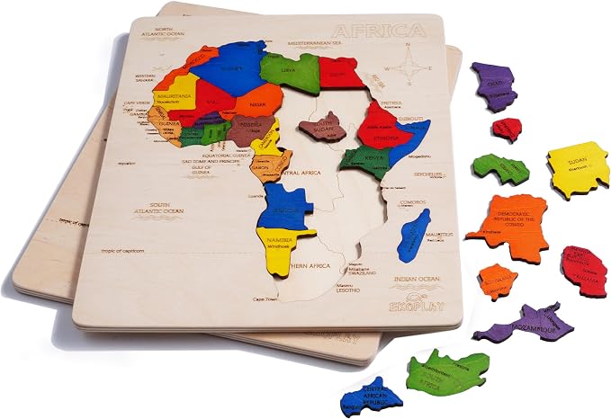 EKOPLAY’s Africa MAP Wooden Puzzle for Kids, 31 Piece Jigsaw Puzzle for School Kids, Learning Educational Toys Gifts for Boys Girls 4+ Years.