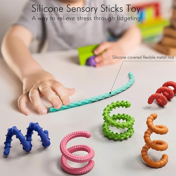 Sensory Fidget Toys for Kids Adults,6PCS Flexible Fidget Sticks for Stress Anxiety Autistic ADHD, Calm Down Travel Airplane Classroom Students Prizes Toys, Stocking Stuffers for Teens Boys Girls
