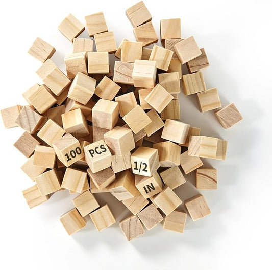 100Pcs Unfinished Wood Cubes,1/2Inch Wooden Blocks for Crafts | Blank Solid Wood Square Blocks for Painting, Craft Making, DIY,Building Model and Home Decor(100, 1/2 inch)