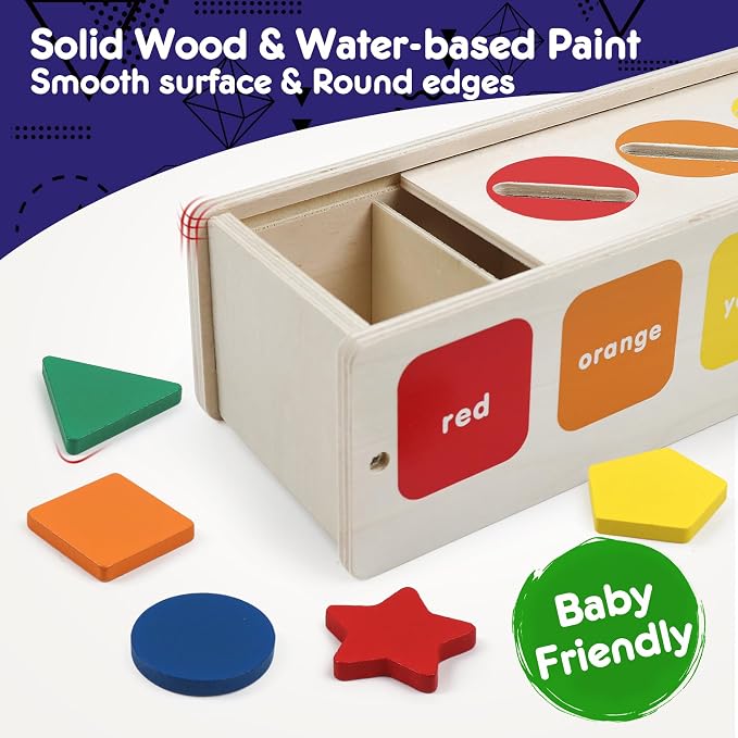 Wooden Sorting Toy Montessori Color & Shape Sorter Class Activity Toddlers Fine Motor Game Teaching Tool for Colors and Shapes Recognition, Birthday Gifts for Boys and Girls